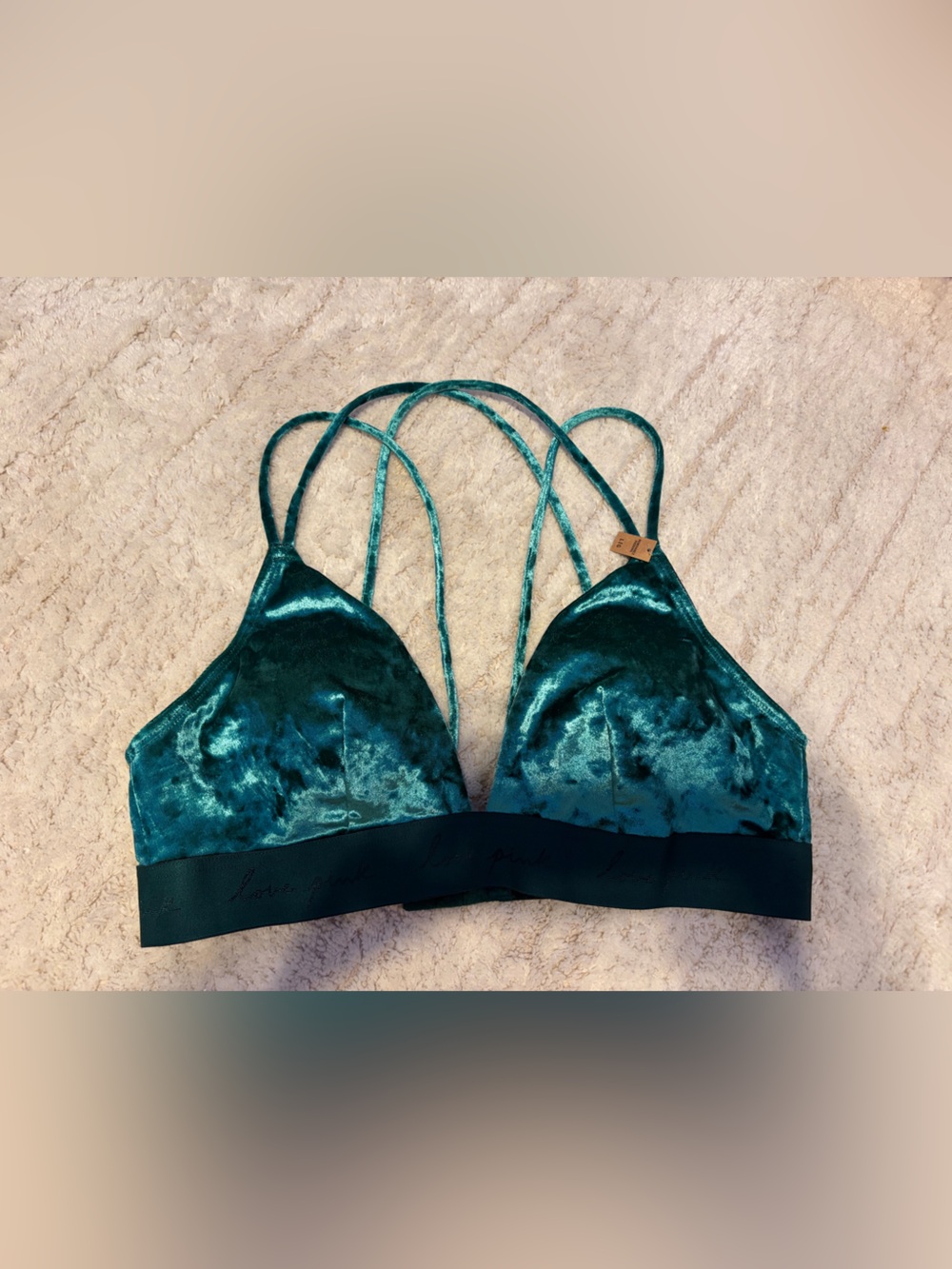 PINK Victoria's Secret Teal Velvet Strappy Bralette